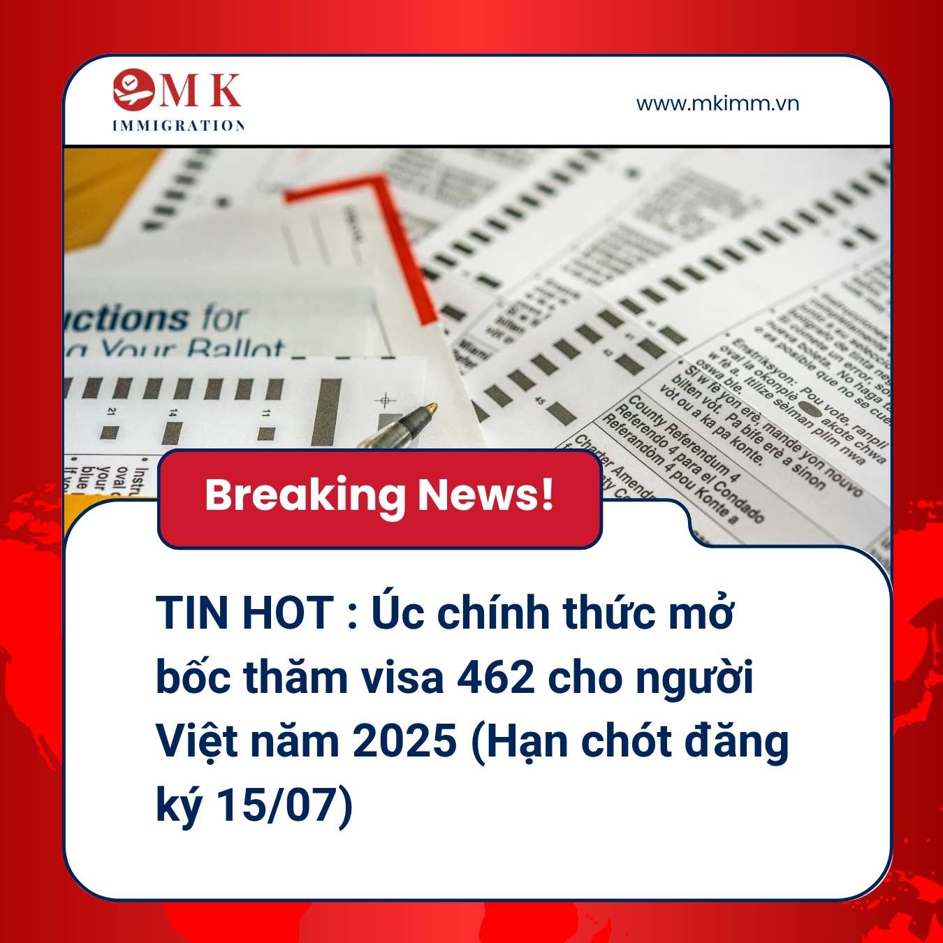 TIN HOT : Úc chính thức mở bốc thăm visa 462 cho người Việt năm 2025 !