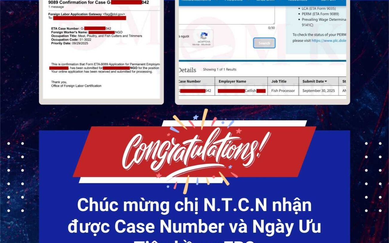 Chúc mừng chị N.T.C.N nhận Case Number & Priority Date EB3 chỉ sau chưa đến 3 tuần triển khai hồ sơ