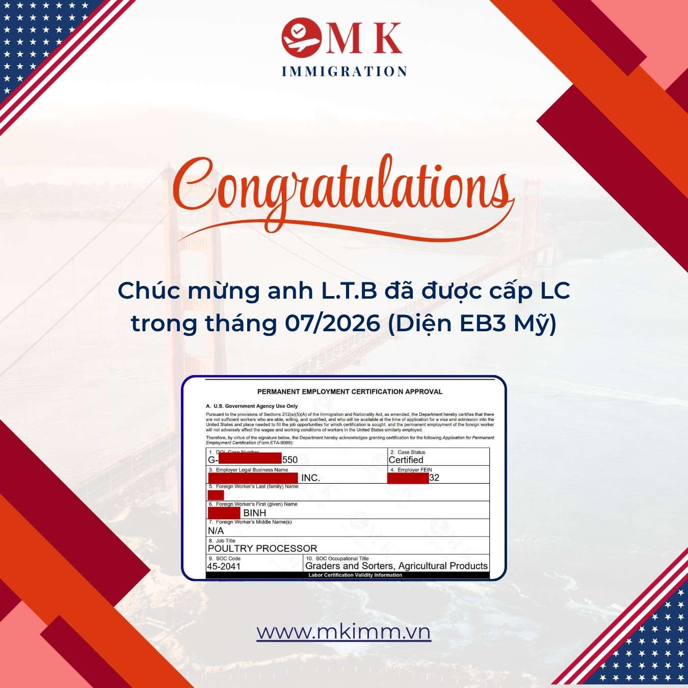Chúc mừng anh L.T.B đã được cấp LC