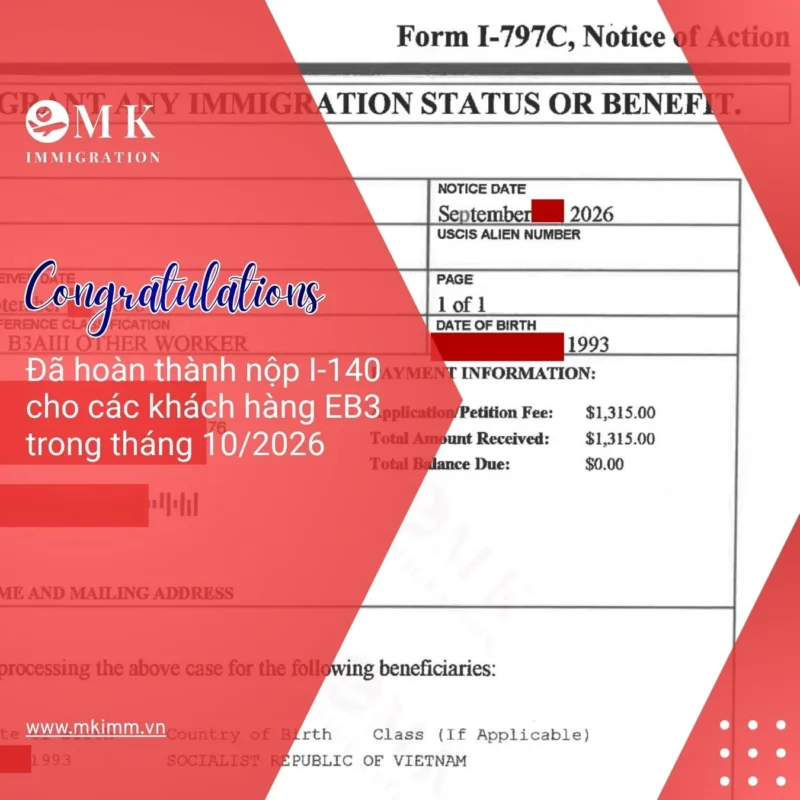 Đã hoàn thành nộp I-140 cho các khách hàng EB3 trong tháng 10/2026